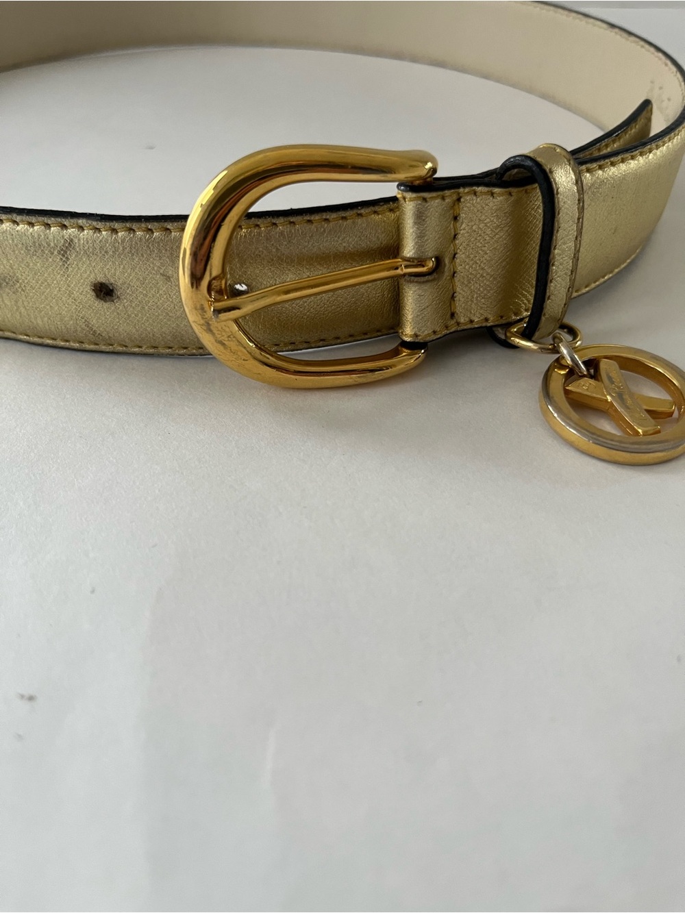 Vintage Paloma Picasso Signature X Kiss Gold Leather Belt- Size 34”L
